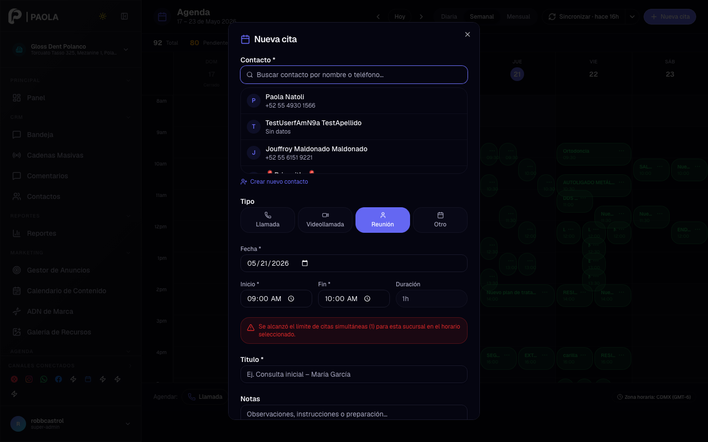 Agenda — Nueva cita