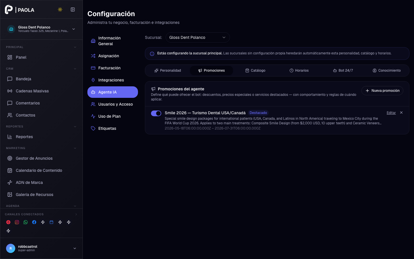 Config IA — Promociones