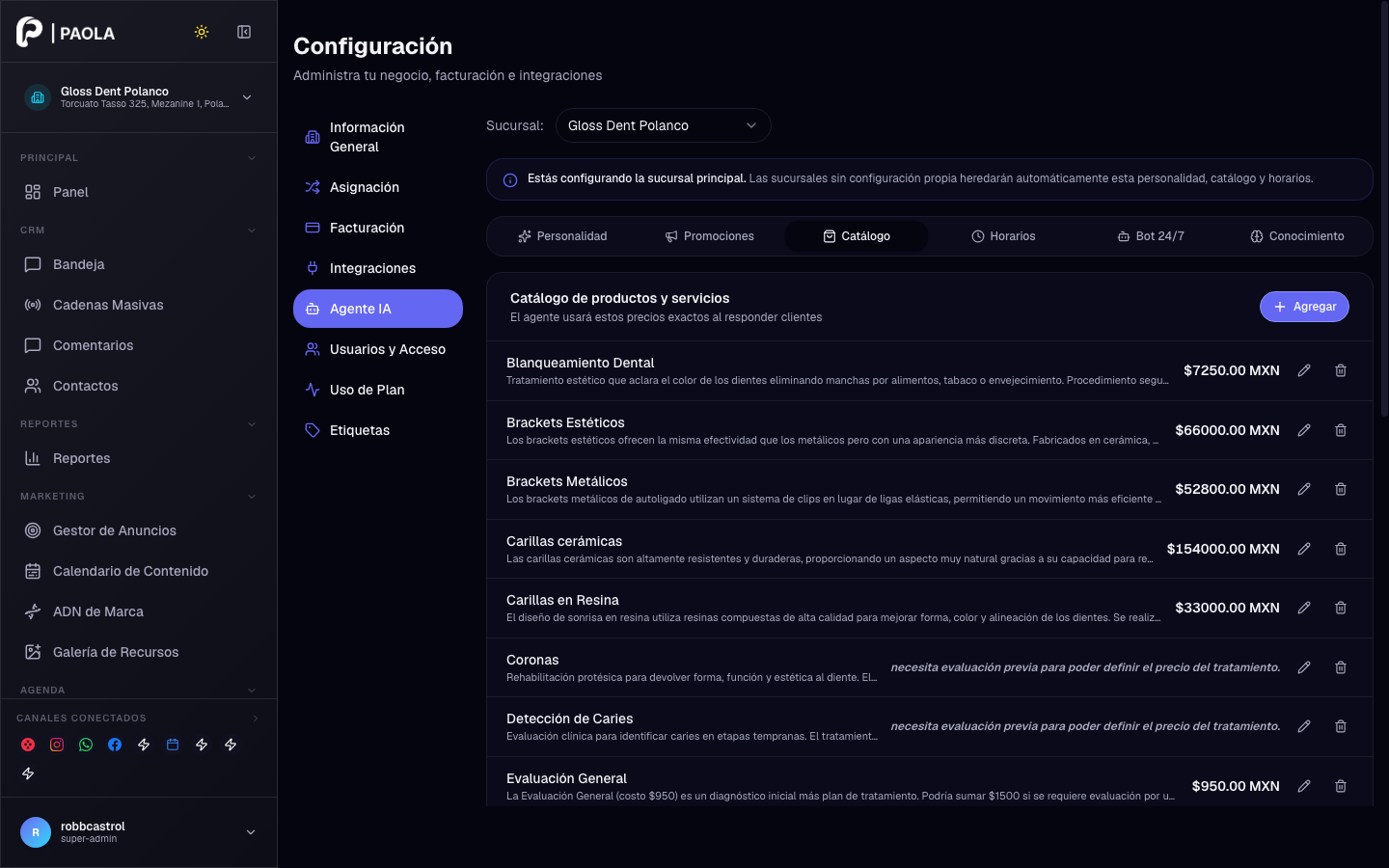 Config IA — Catálogo