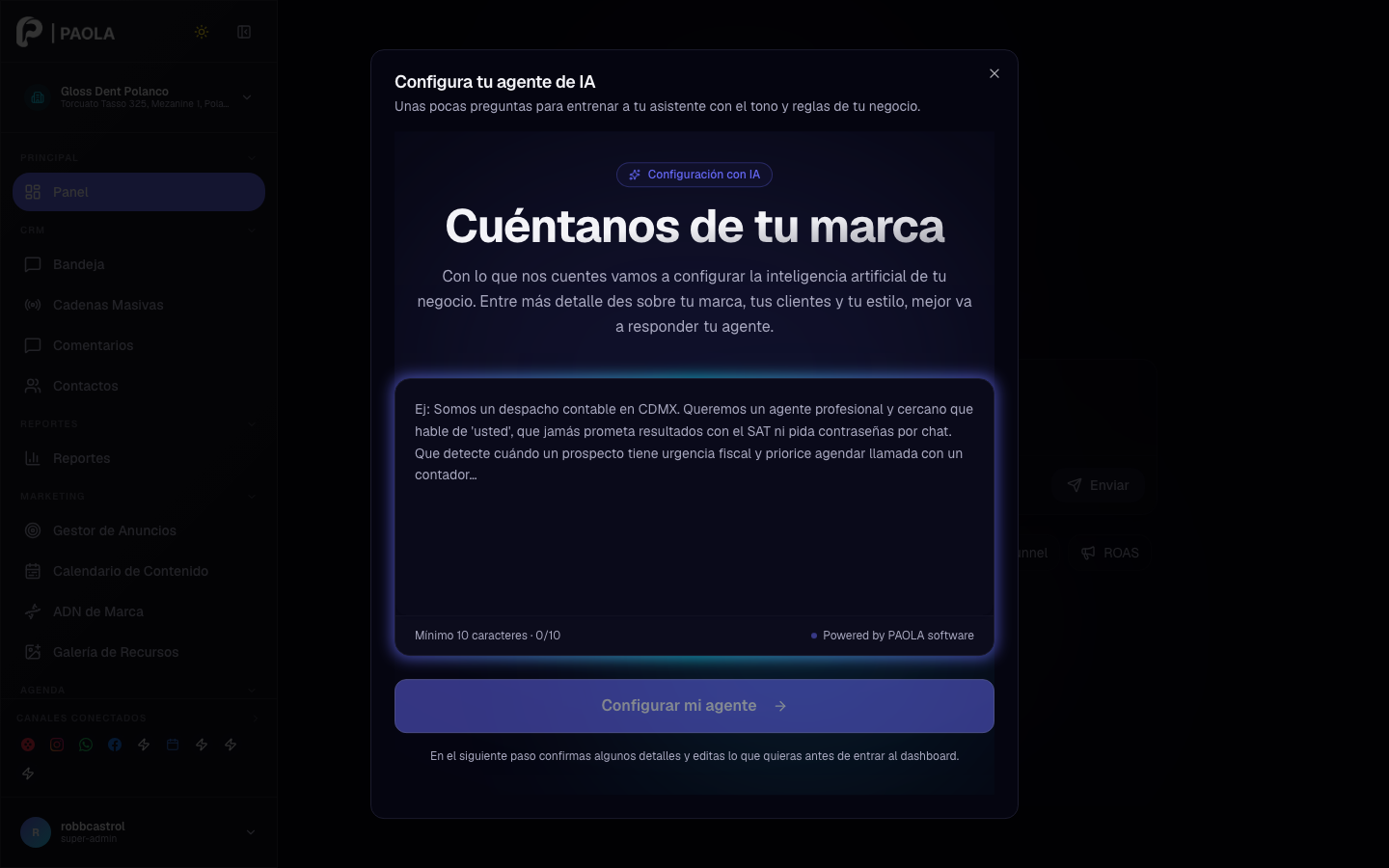 Config rápida del agente